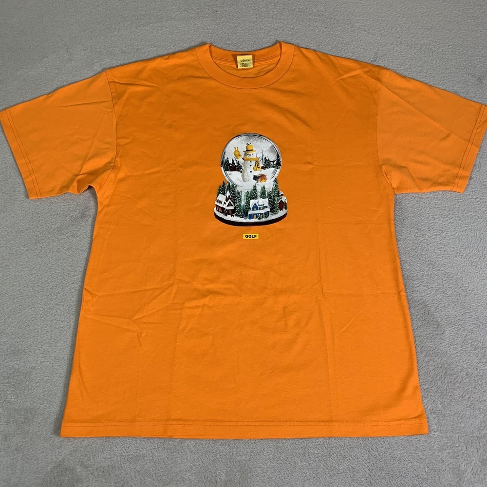 Golf Wang Shirt Mens Large Orange Christmas Snow Globe Cities Snowman Tour